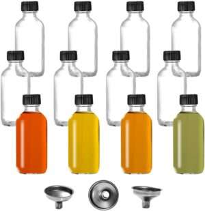 set of 12 boston bottles with funnel