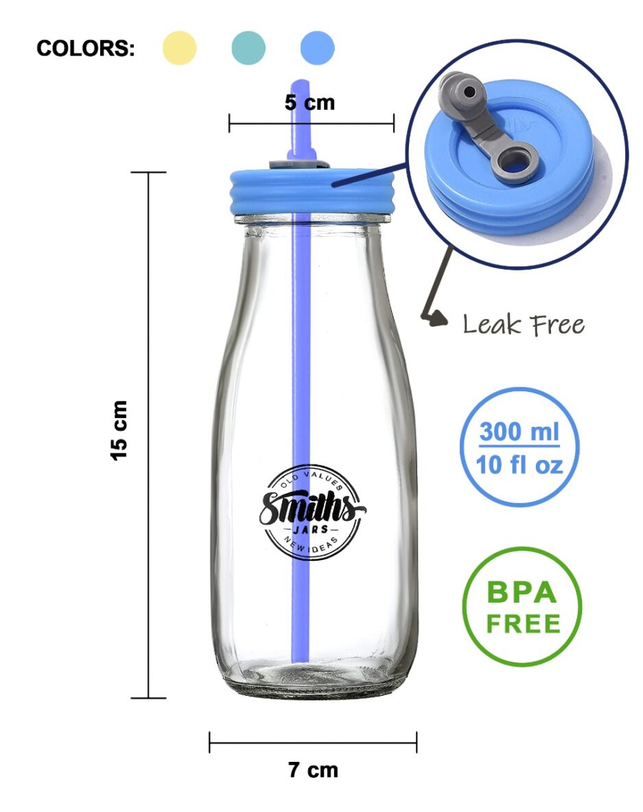 smiths mason jars bottle features show size, capacity, leak-free features, BPA-free safety feature